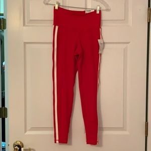 Red with white striped work out leggings